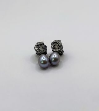 Náušnice Melolontha vulgaris. Stříbro, ruthenium a šedé perly. Pro královnu noci 🖤✨